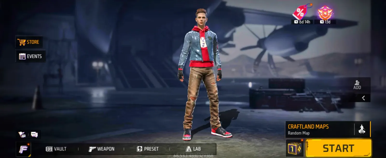 The Free Fire lobby, where the Advance Server build looks and behaves like the game you already know