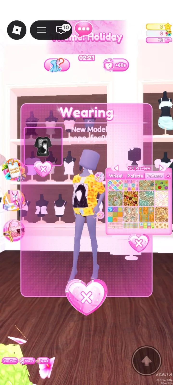 A Dress to Impress round in Roblox, with a themed outfit being styled against the clock from racks of community-made items